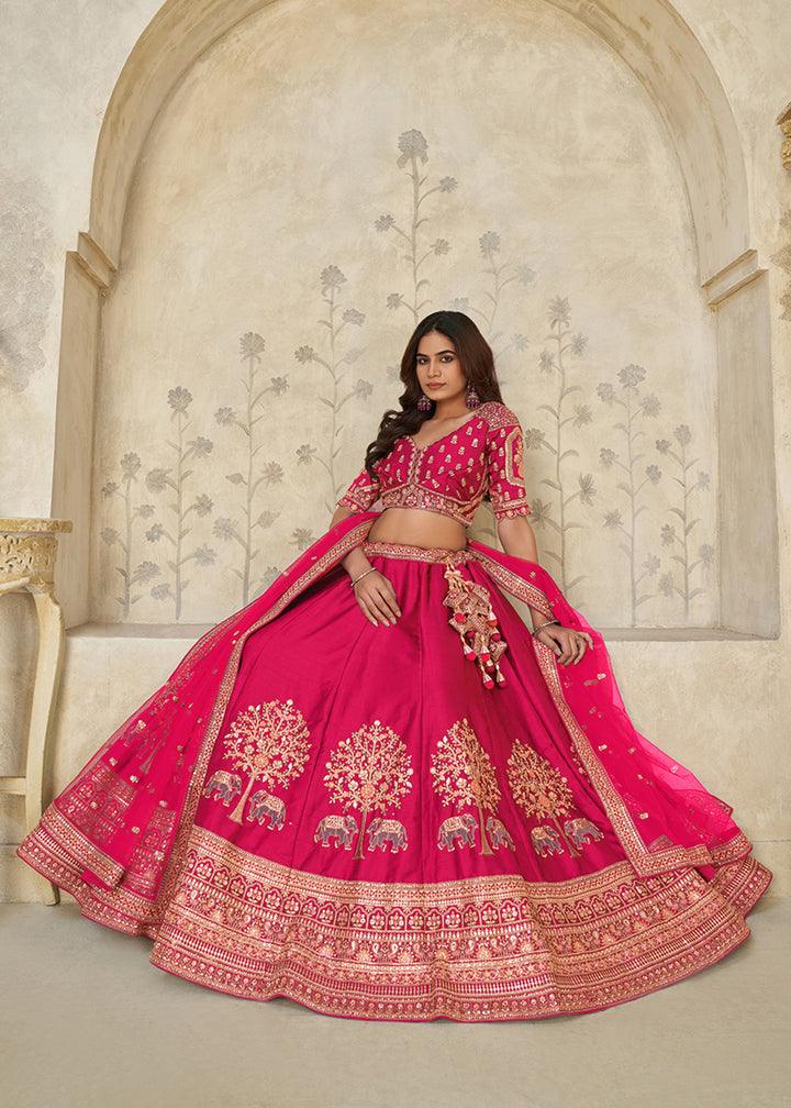 Buy Now Rani Elephant Zari Embroidered Bridal Lehenga Choli Online in US, UK, Canada, France, Italy, Germany, Sweden, Denmark, Greece & Worldwide at Empress.