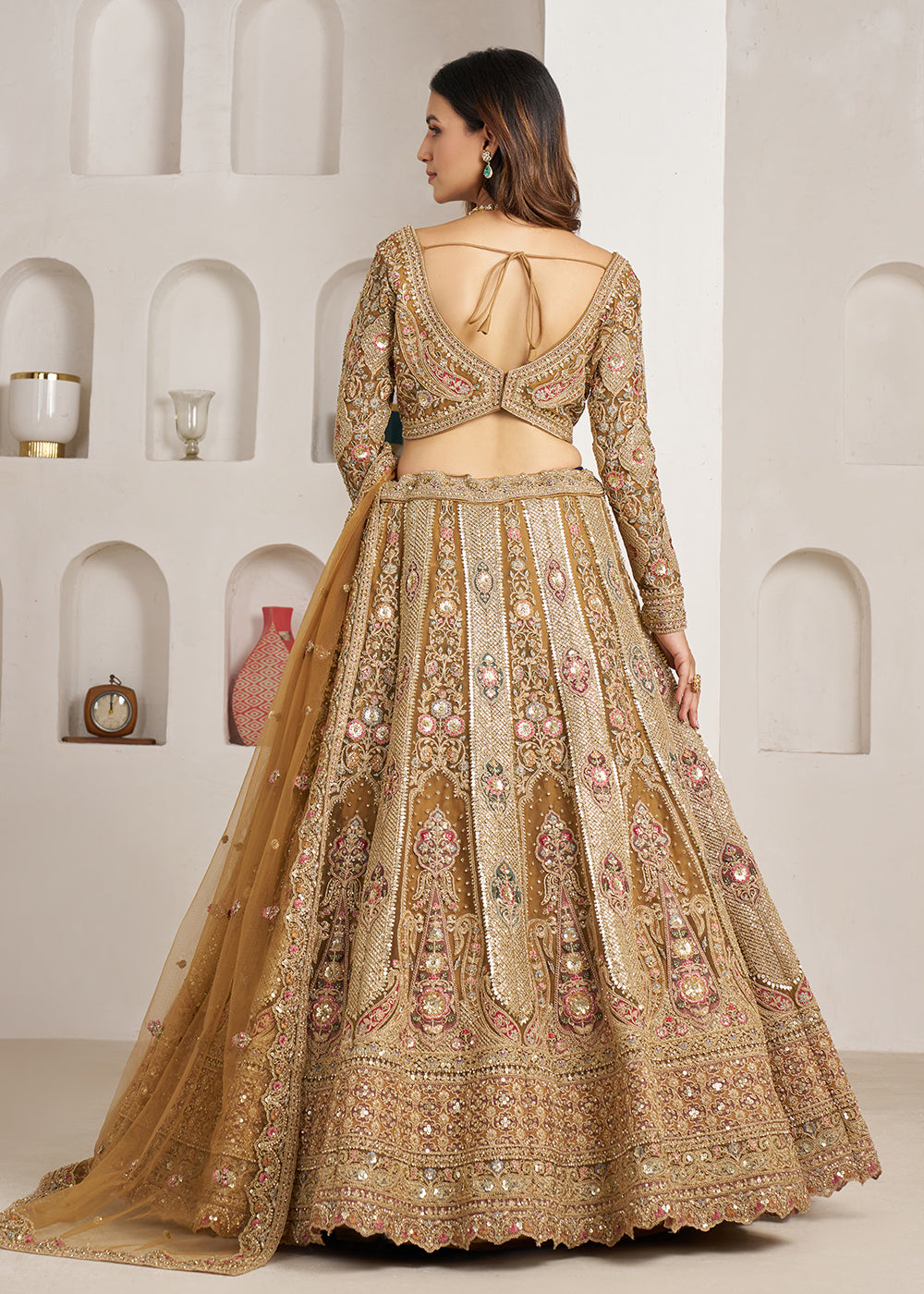 Buy Now Royal Antique Gold Bridal Lehenga Choli Online in US, UK, Canada, France, Italy, Germany, Australia, Greece, Sweden, Denmark &amp; Worldwide at Empress.