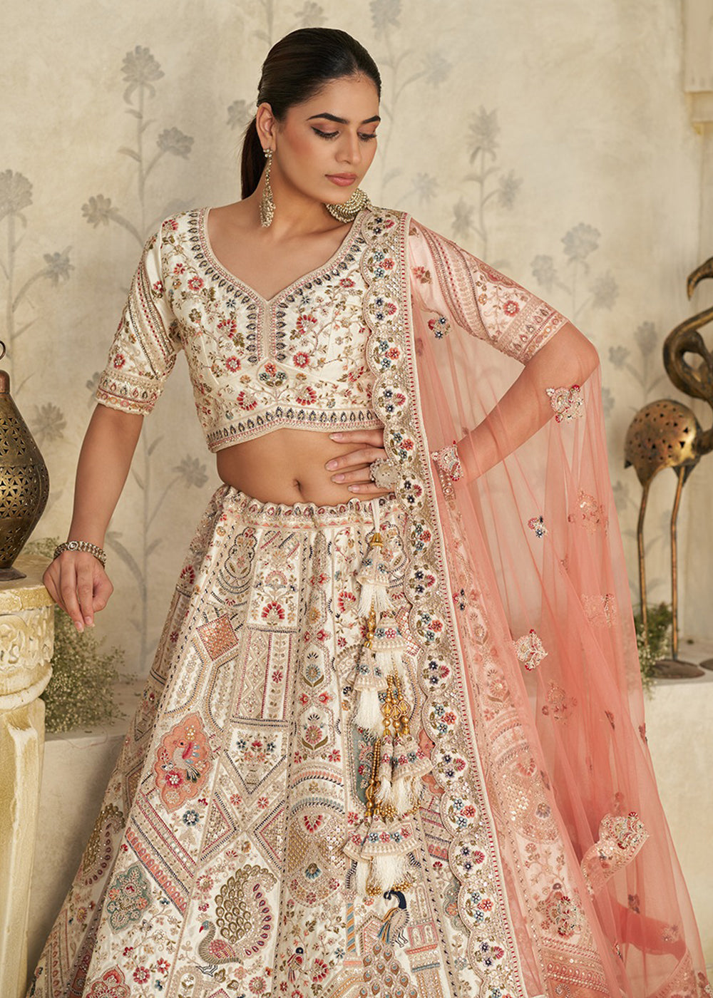 Buy Now Traditional Style Cream Royal Bridal Lehenga Choli Online in US, UK, Canada, France, Germany, Sweden, Denmark, Greece, Ireland & Worldwide at Empress.