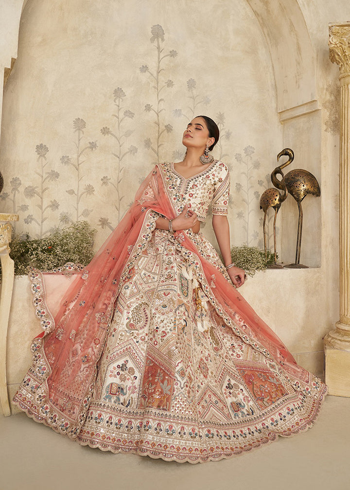 Buy Now Traditional Style Cream Royal Bridal Lehenga Choli Online in US, UK, Canada, France, Germany, Sweden, Denmark, Greece, Ireland & Worldwide at Empress.