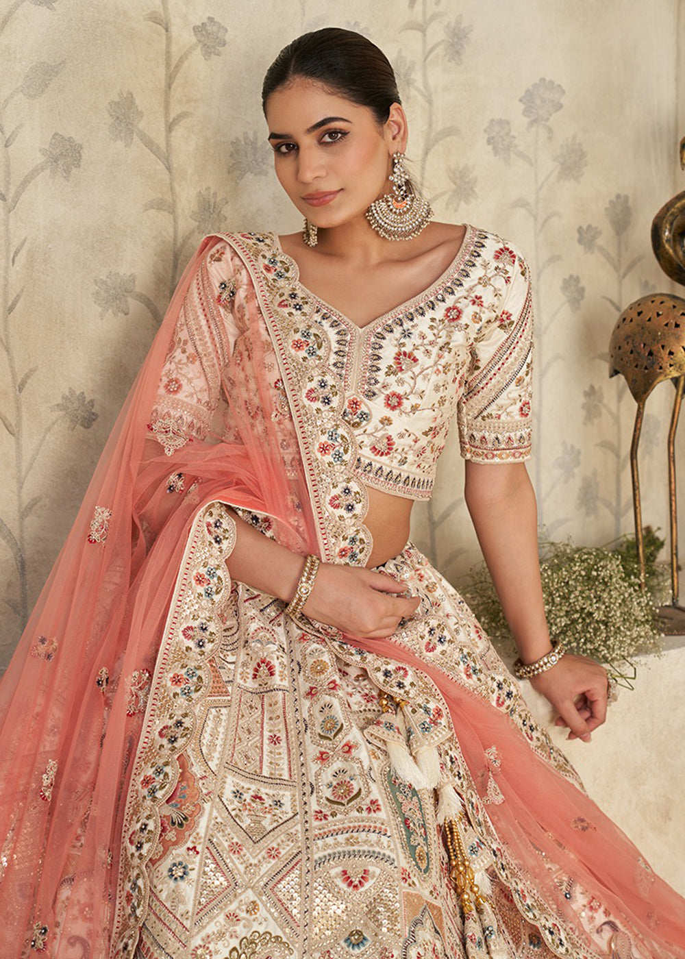 Buy Now Traditional Style Cream Royal Bridal Lehenga Choli Online in US, UK, Canada, France, Germany, Sweden, Denmark, Greece, Ireland & Worldwide at Empress.
