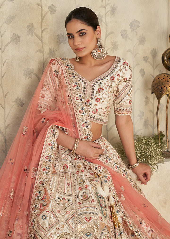 Buy Now Traditional Style Cream Royal Bridal Lehenga Choli Online in US, UK, Canada, France, Germany, Sweden, Denmark, Greece, Ireland & Worldwide at Empress.