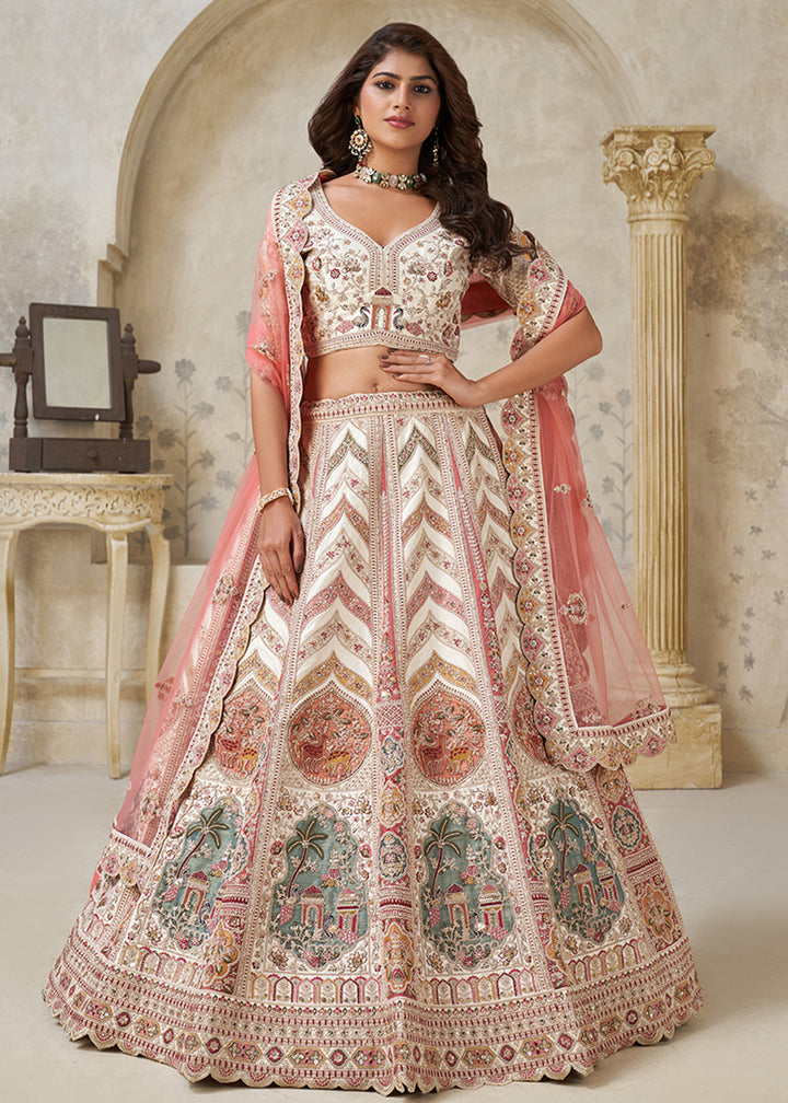 Buy Now Traditional Style Cream Silk Bridal Lehenga Choli Online in US, UK, Canada, France, Germany, Sweden, Denmark, Greece, Ireland & Worldwide at Empress.