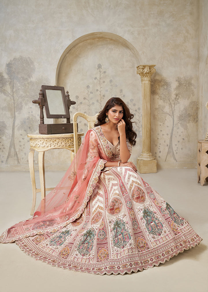 Buy Now Traditional Style Cream Silk Bridal Lehenga Choli Online in US, UK, Canada, France, Germany, Sweden, Denmark, Greece, Ireland & Worldwide at Empress.
