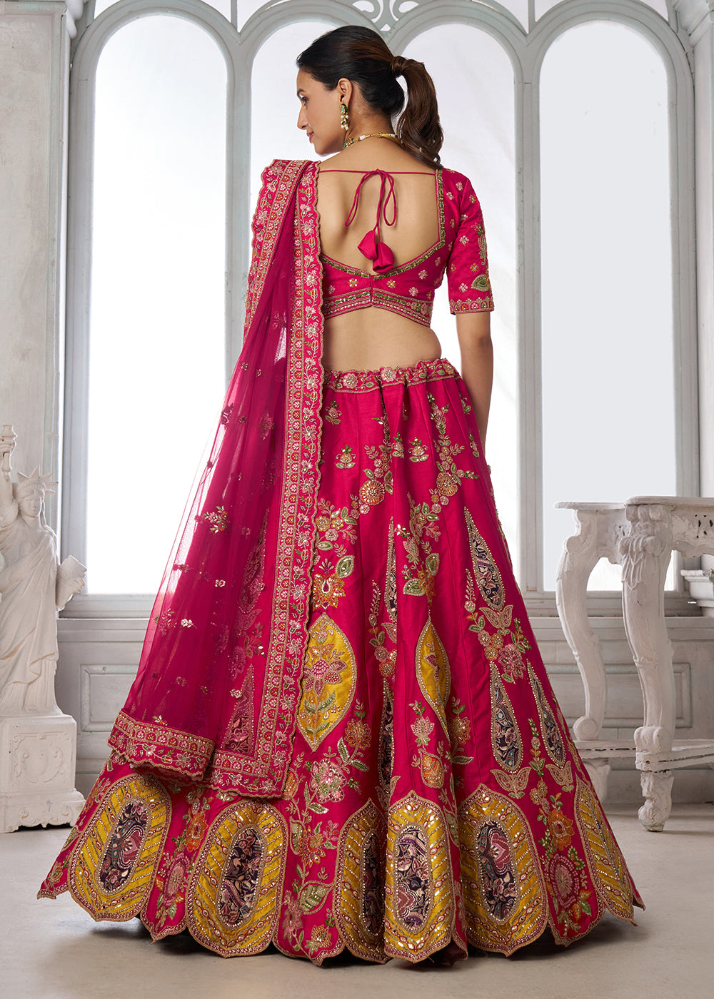 Buy Now Handcrafted Rani Multicolor Silk Embroidered Bridal Lehenga Choli Online in US, UK, Canada, France, Italy, Greece, Sweden, Denmark &amp; Worldwide at Empress