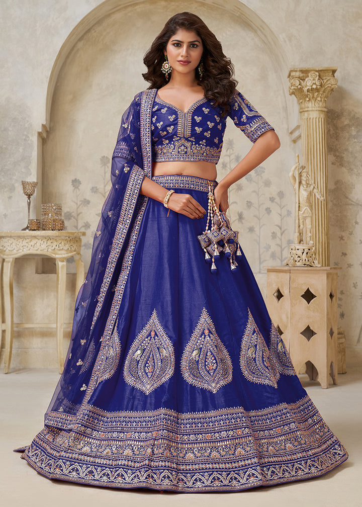 Buy Now Purple Leaf Motifs Embroidered Wedding Lehenga Choli Online in US, UK, Canada, France, Italy, Germany, Sweden, Denmark, Greece & Worldwide at Empress.
