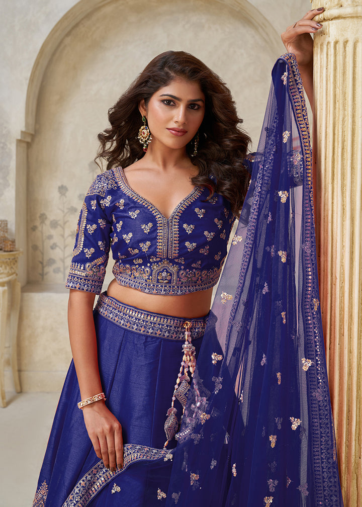 Buy Now Purple Leaf Motifs Embroidered Wedding Lehenga Choli Online in US, UK, Canada, France, Italy, Germany, Sweden, Denmark, Greece & Worldwide at Empress.