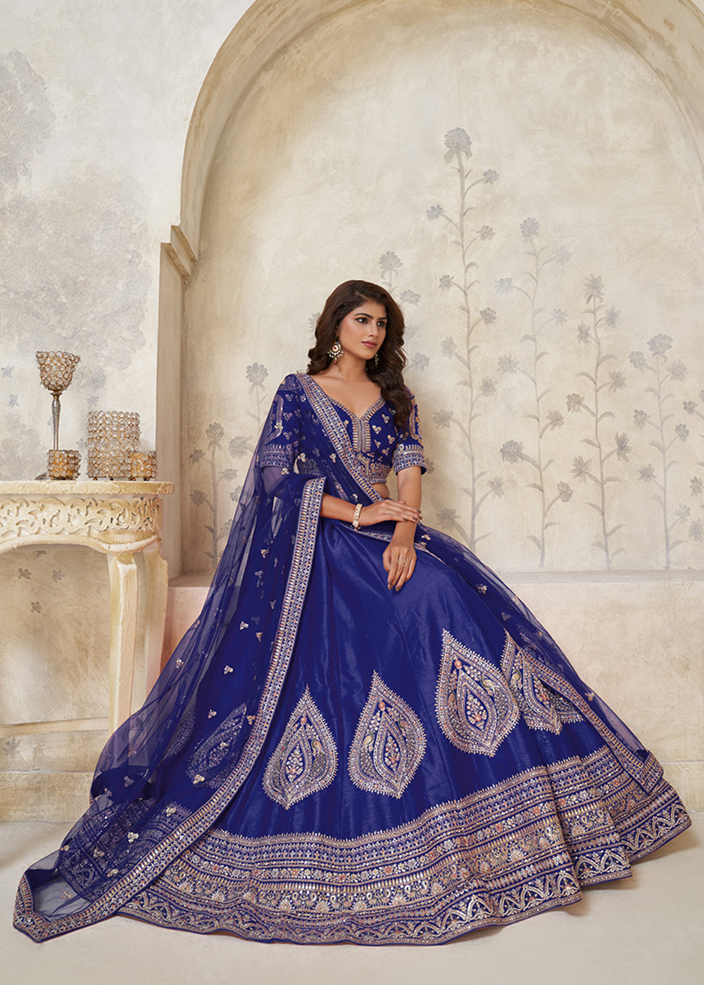 Buy Now Purple Leaf Motifs Embroidered Wedding Lehenga Choli Online in US, UK, Canada, France, Italy, Germany, Sweden, Denmark, Greece & Worldwide at Empress.