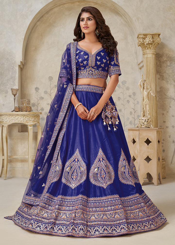 Buy Now Purple Leaf Motifs Embroidered Wedding Lehenga Choli Online in US, UK, Canada, France, Italy, Germany, Sweden, Denmark, Greece & Worldwide at Empress.