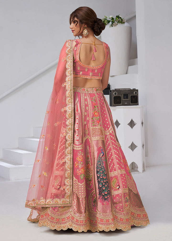Pink Peacock Feather Motifs Traditional Lehenga Choli