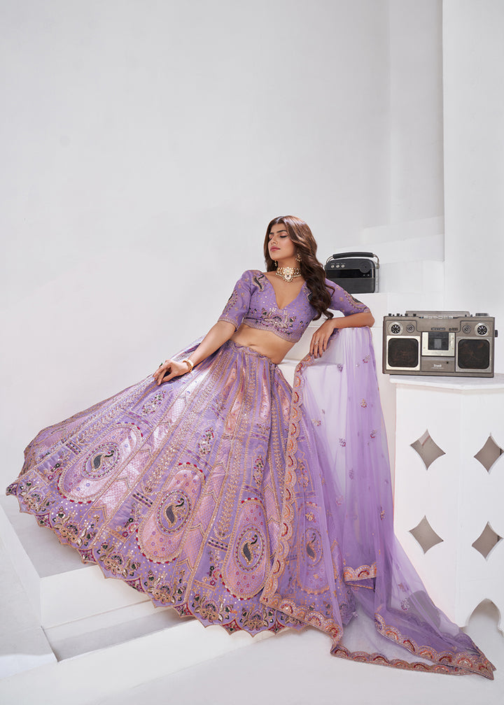 Buy Now Purple Peacock Paisley Motifs Traditional Lehenga Choli Online in US, UK, Canada, France, Italy, Germany, Sweden, Denmark, Greece & Worldwide at Empress.
