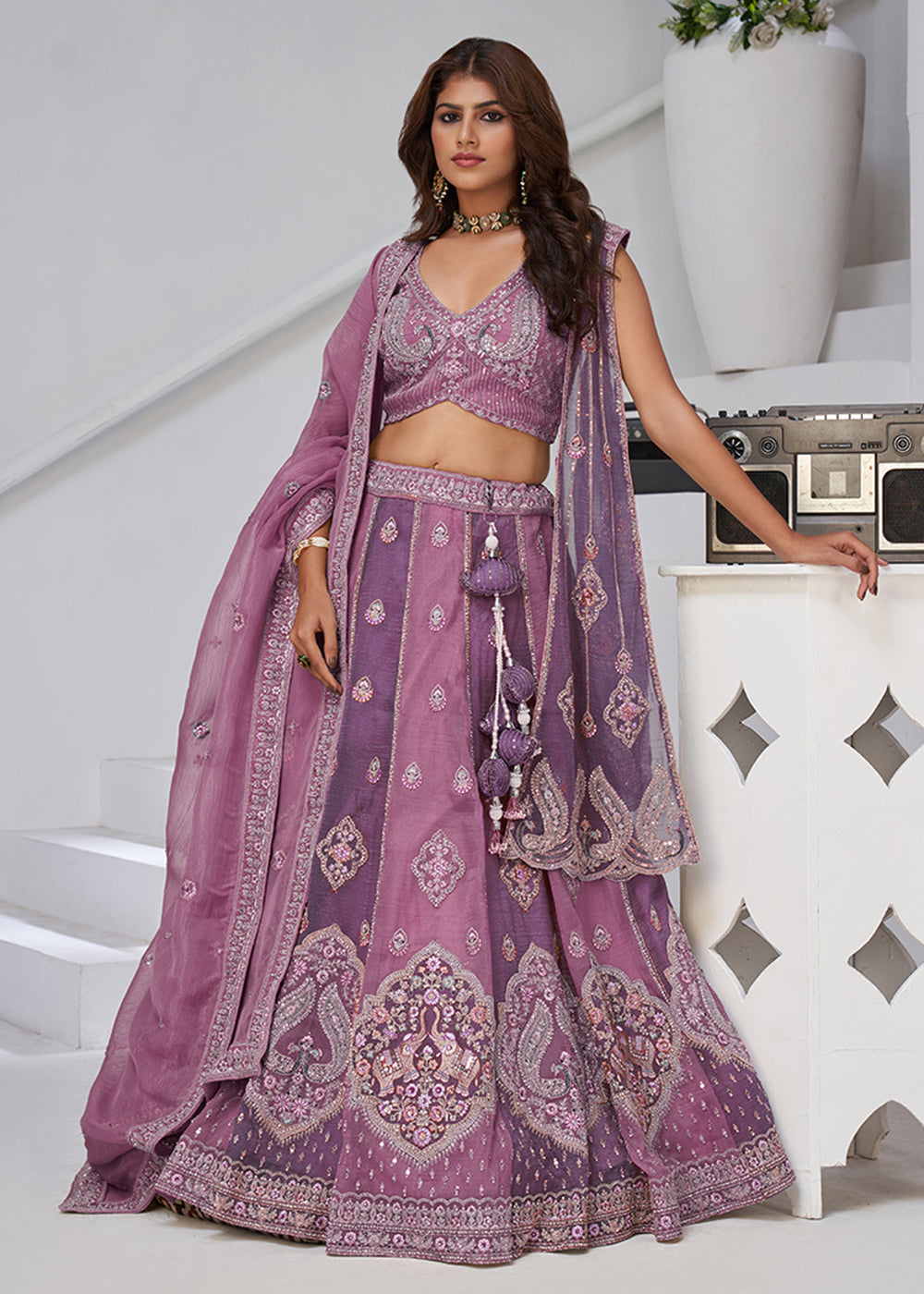 Buy Now Purple Georgette Tissue Wedding Lehenga Choli Online in US, UK, Canada, France, Germany, Sweden, Denmark, Greece, Ireland & Worldwide at Empress.