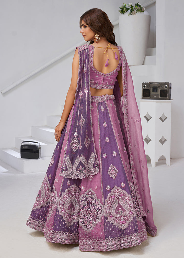 Buy Now Purple Georgette Tissue Wedding Lehenga Choli Online in US, UK, Canada, France, Germany, Sweden, Denmark, Greece, Ireland & Worldwide at Empress.