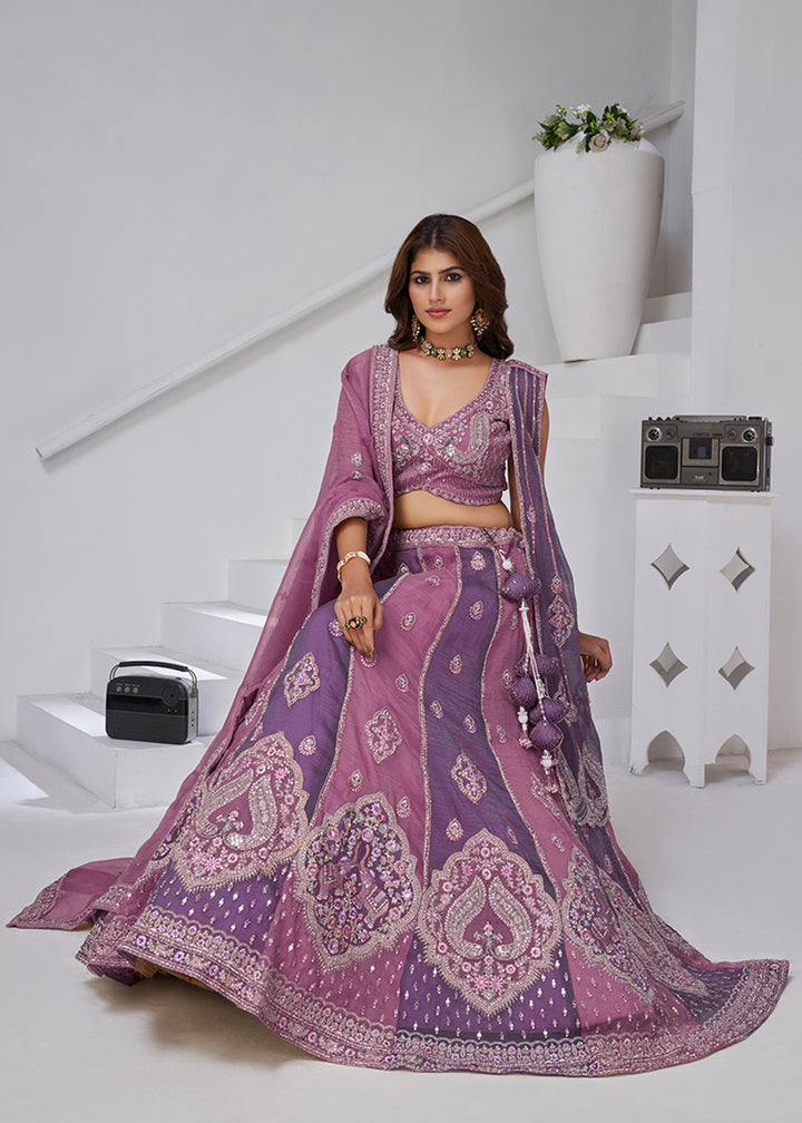 Buy Now Purple Georgette Tissue Wedding Lehenga Choli Online in US, UK, Canada, France, Germany, Sweden, Denmark, Greece, Ireland & Worldwide at Empress.