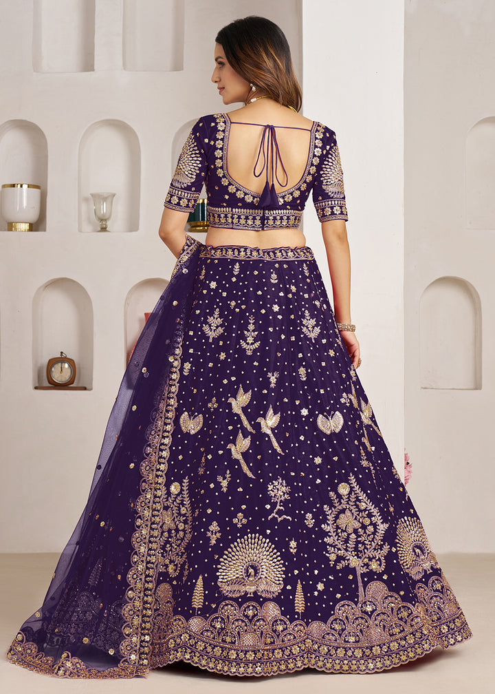 Buy Now Bridal Couture Purple Lehenga with Royal Floral Embroidery Online in US, UK, Canada, France, Italy, Greece, Sweden, UAE, Denmark &amp; Worldwide at Empress.