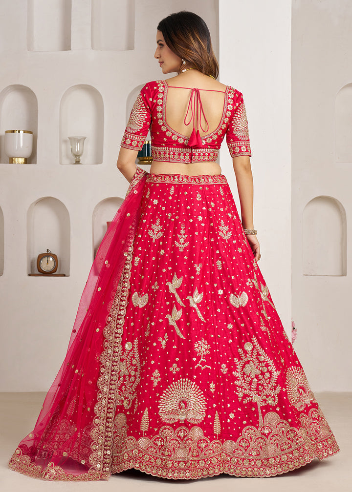 Buy Now Bridal Couture Rani Lehenga with Royal Floral Embroidery Online in US, UK, Canada, France, Italy, Greece, Sweden, UAE, Denmark &amp; Worldwide at Empress.
