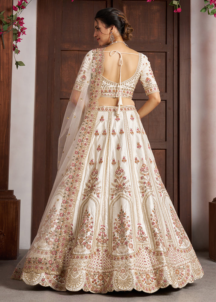 Buy Now Luxurious White Lehenga with Elegant Thread &amp; Peacock Design Online in US, UK, Canada, France, Italy, Greece, Sweden, Denmark &amp; Worldwide at Empress.