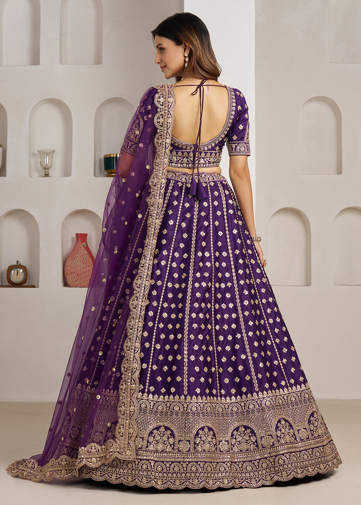 Buy Now Elegant Purple Bridal Lehenga with Double Dupatta Styling Online in US, UK, Canada, France, Italy, Greece, Sweden, Denmark, UAE &amp; Worldwide at Empress.