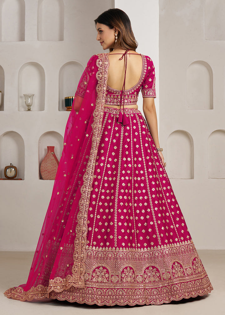 Buy Now Elegant Pink Bridal Lehenga with Double Dupatta Styling Online in US, UK, Canada, France, Italy, Greece, Sweden, Denmark, UAE &amp; Worldwide at Empress.