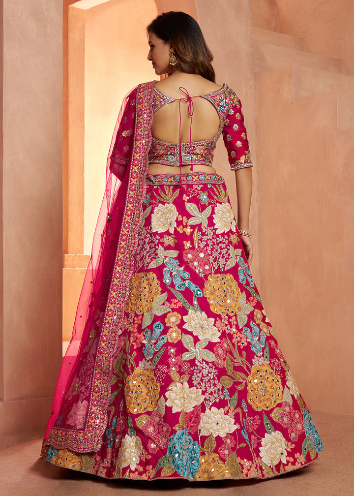 Buy Now Glamorous Rani Lehenga with All-Over Mirror Work &amp; Floral Artistry Online in US, UK, Canada, France, Italy, Greece, Sweden, UAE &amp; Worldwide at Empress.
