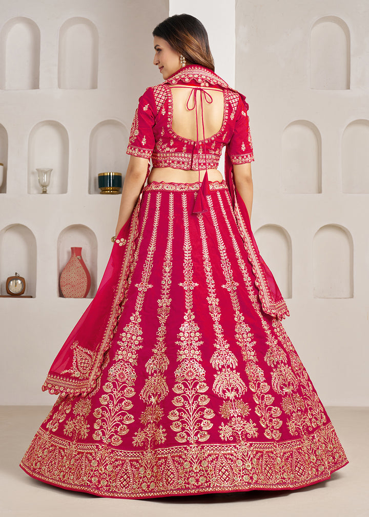 Buy Now Pink Wedding Lehenga Adorned with Floral Zari Embroidery Online in US, UK, Canada, France, Italy, Greece, Sweden, UAE, Denmark &amp; Worldwide at Empress.
