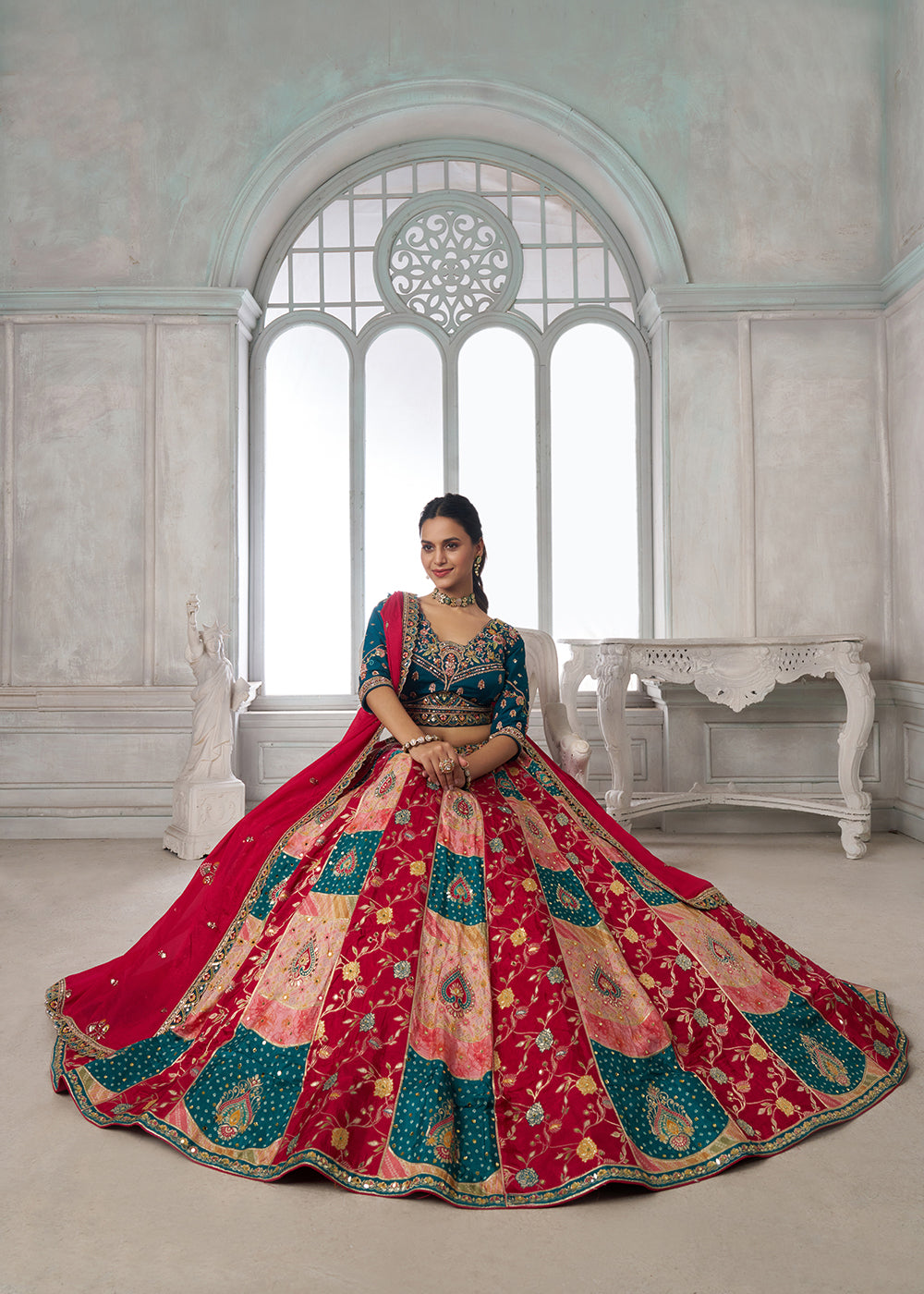 Buy Now Designer Multicolor Blue Lehenga Choli with Embroidered Blouse Online in US, UK, Canada, France, Italy, Greece, Sweden, UAE &amp; Worldwide at Empress.