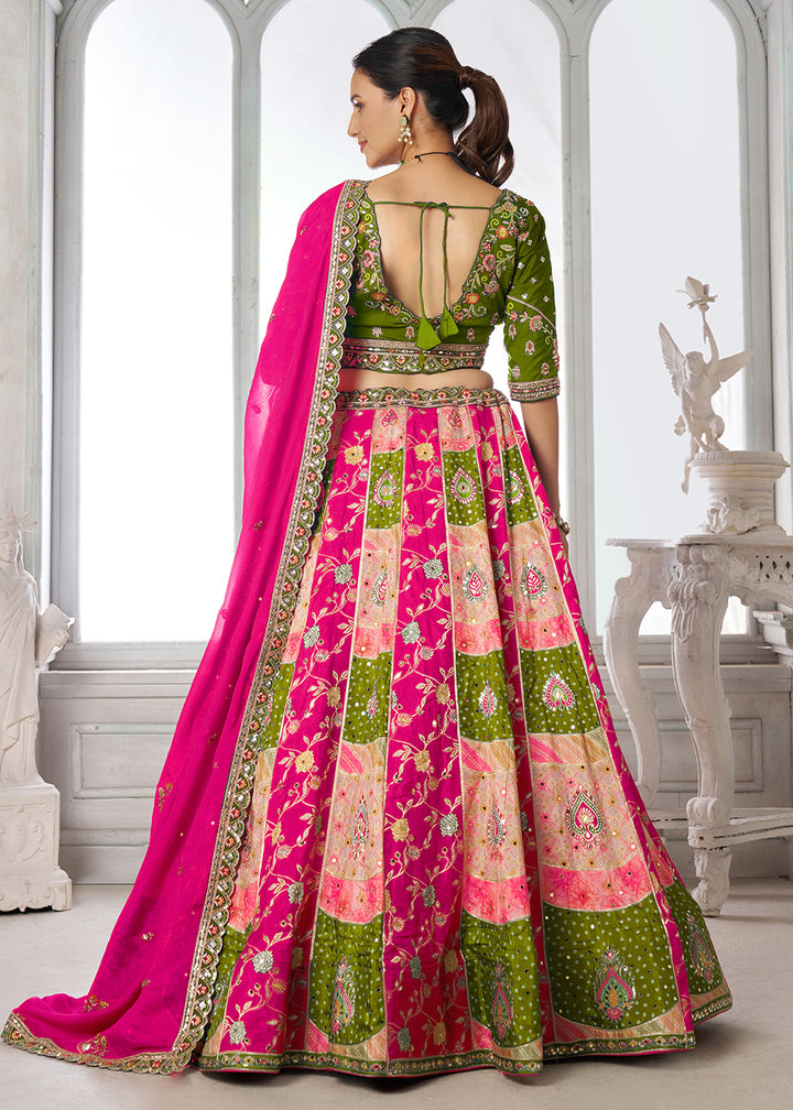 Buy Now Designer Multicolor Green Lehenga Choli with Embroidered Blouse Online in US, UK, Canada, France, Italy, Greece, Sweden, UAE &amp; Worldwide at Empress.