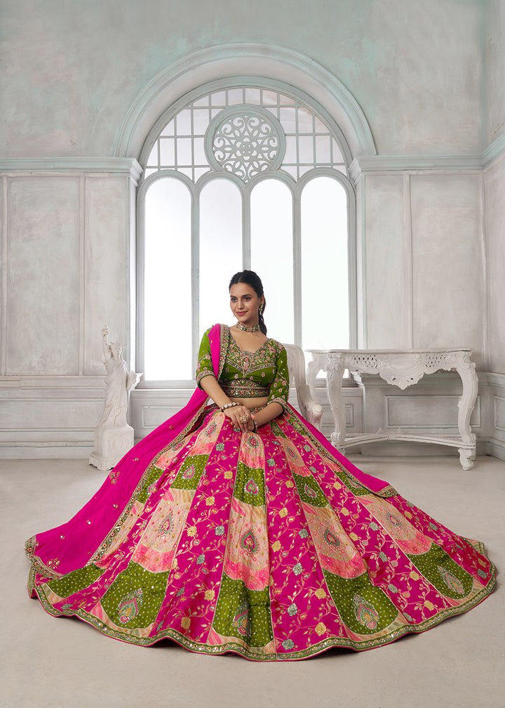 Buy Now Designer Multicolor Green Lehenga Choli with Embroidered Blouse Online in US, UK, Canada, France, Italy, Greece, Sweden, UAE &amp; Worldwide at Empress.