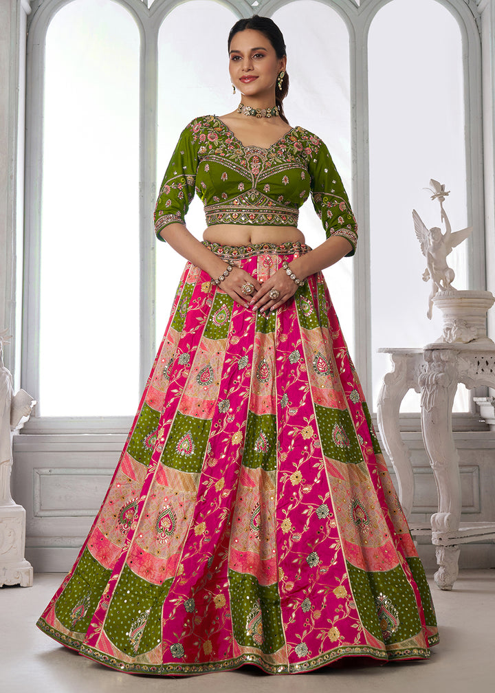 Buy Now Designer Multicolor Green Lehenga Choli with Embroidered Blouse Online in US, UK, Canada, France, Italy, Greece, Sweden, UAE &amp; Worldwide at Empress.