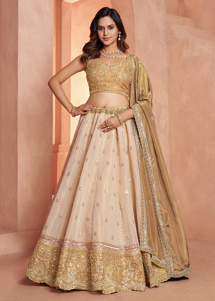Buy Now Designer Gold Lehenga with Luxurious Embellished Details Online in US, UK, Canada, France, Italy, Greece, Sweden, UAE, Denmark &amp; Worldwide at Empress.