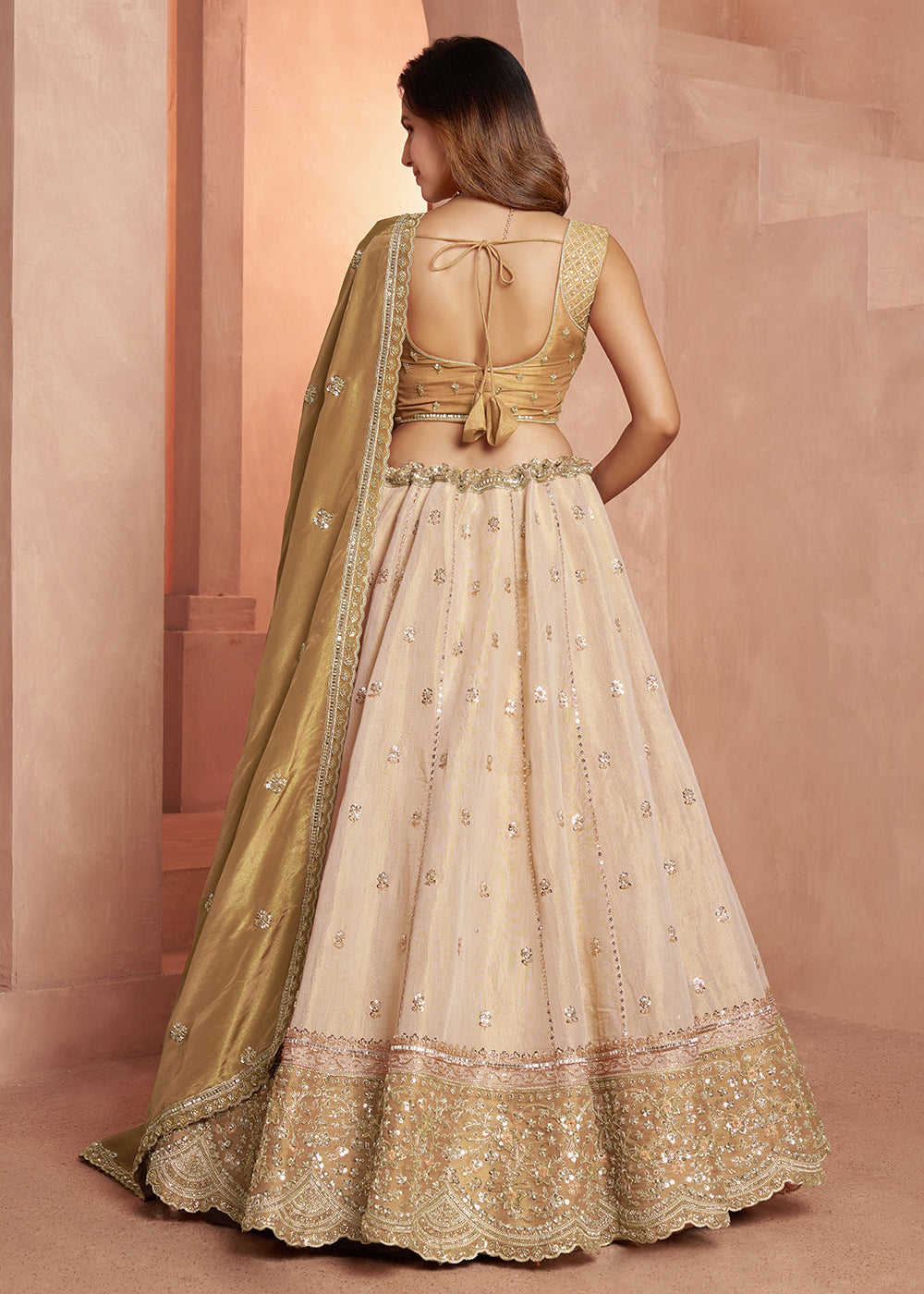 Buy Now Designer Gold Lehenga with Luxurious Embellished Details Online in US, UK, Canada, France, Italy, Greece, Sweden, UAE, Denmark &amp; Worldwide at Empress.