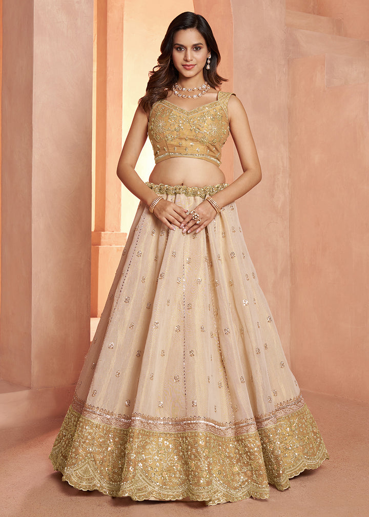 Buy Now Designer Gold Lehenga with Luxurious Embellished Details Online in US, UK, Canada, France, Italy, Greece, Sweden, UAE, Denmark &amp; Worldwide at Empress.
