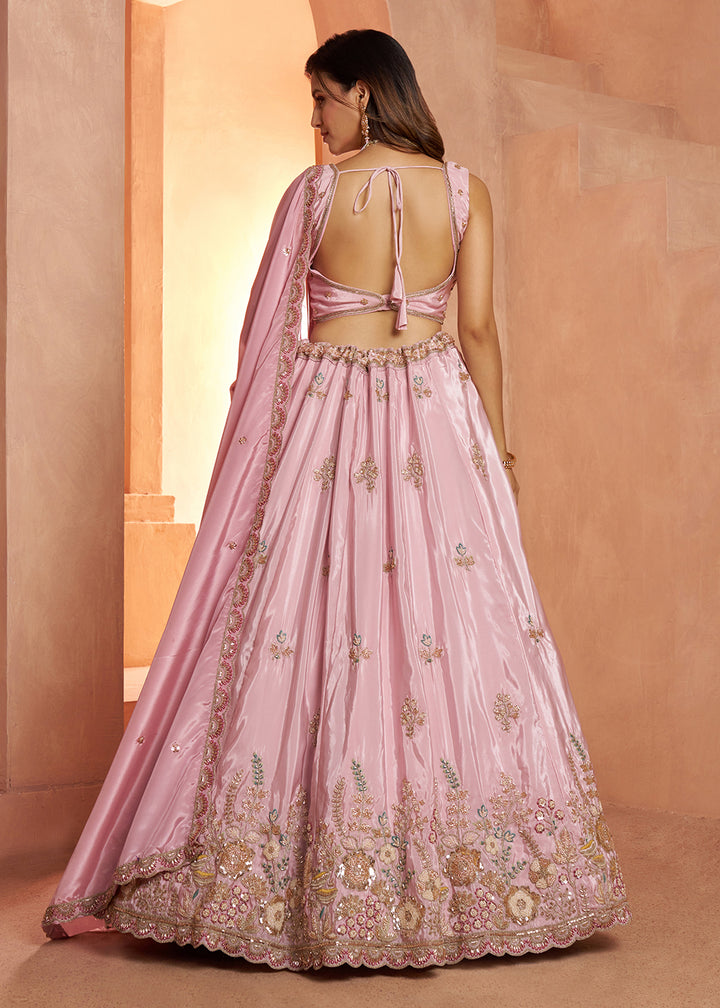 Buy Now Pastel Pink Floral Embroidered Designer Lehenga Set Online in US, UK, Canada, France, Italy, Greece, Sweden, UAE, Denmark &amp; Worldwide at Empress.