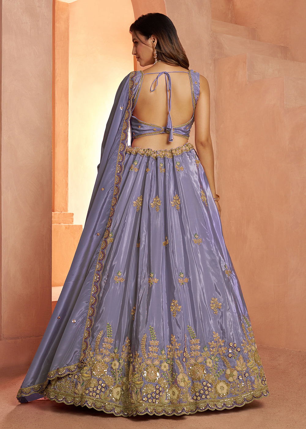 Buy Now Pastel Purple Floral Embroidered Designer Lehenga Set Online in US, UK, Canada, France, Italy, Greece, Sweden, UAE, Denmark &amp; Worldwide at Empress.