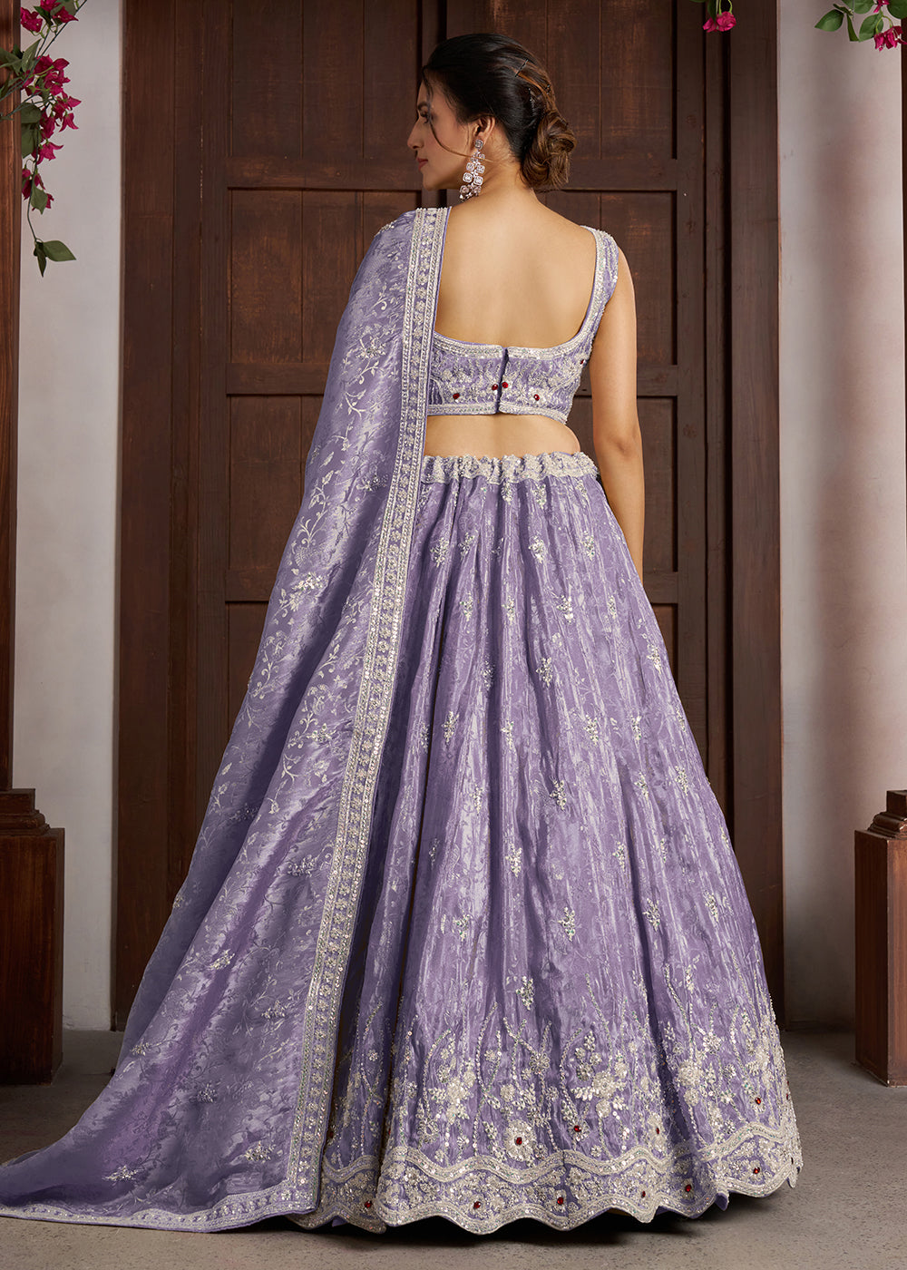 Buy Now Purple Banarasi Tissue Lehenga Adorned with Beads Embellishments Online in US, UK, Canada, France, Italy, Greece, Sweden, UAE &amp; Worldwide at Empress.