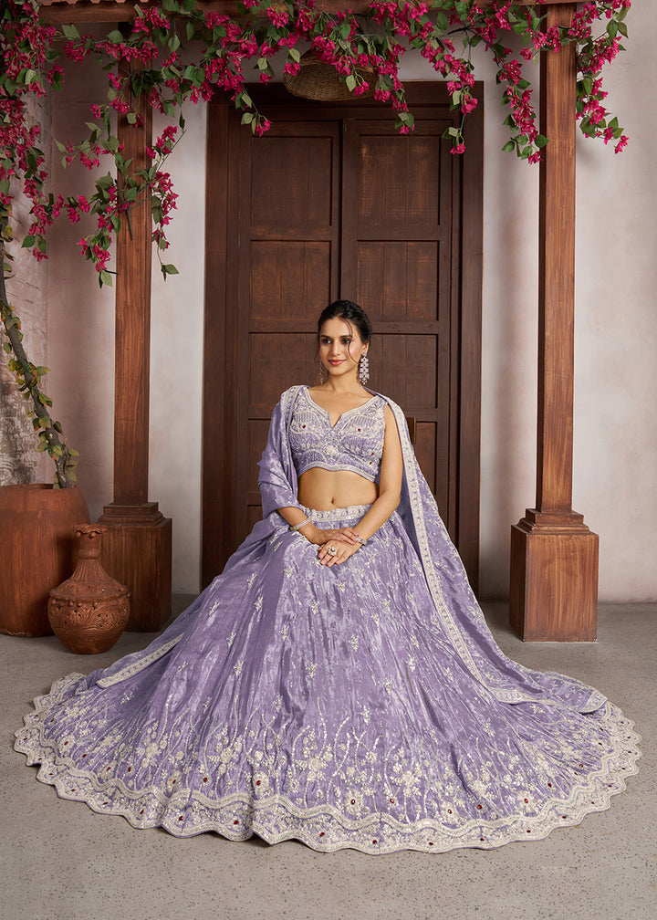 Buy Now Purple Banarasi Tissue Lehenga Adorned with Beads Embellishments Online in US, UK, Canada, France, Italy, Greece, Sweden, UAE &amp; Worldwide at Empress.