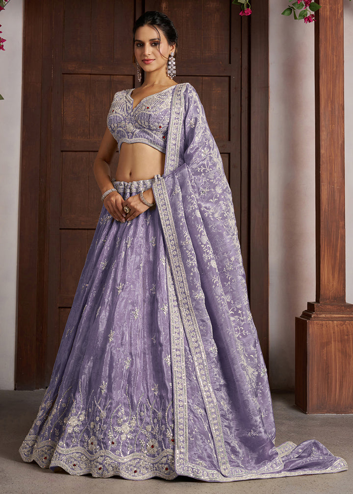 Buy Now Purple Banarasi Tissue Lehenga Adorned with Beads Embellishments Online in US, UK, Canada, France, Italy, Greece, Sweden, UAE &amp; Worldwide at Empress.