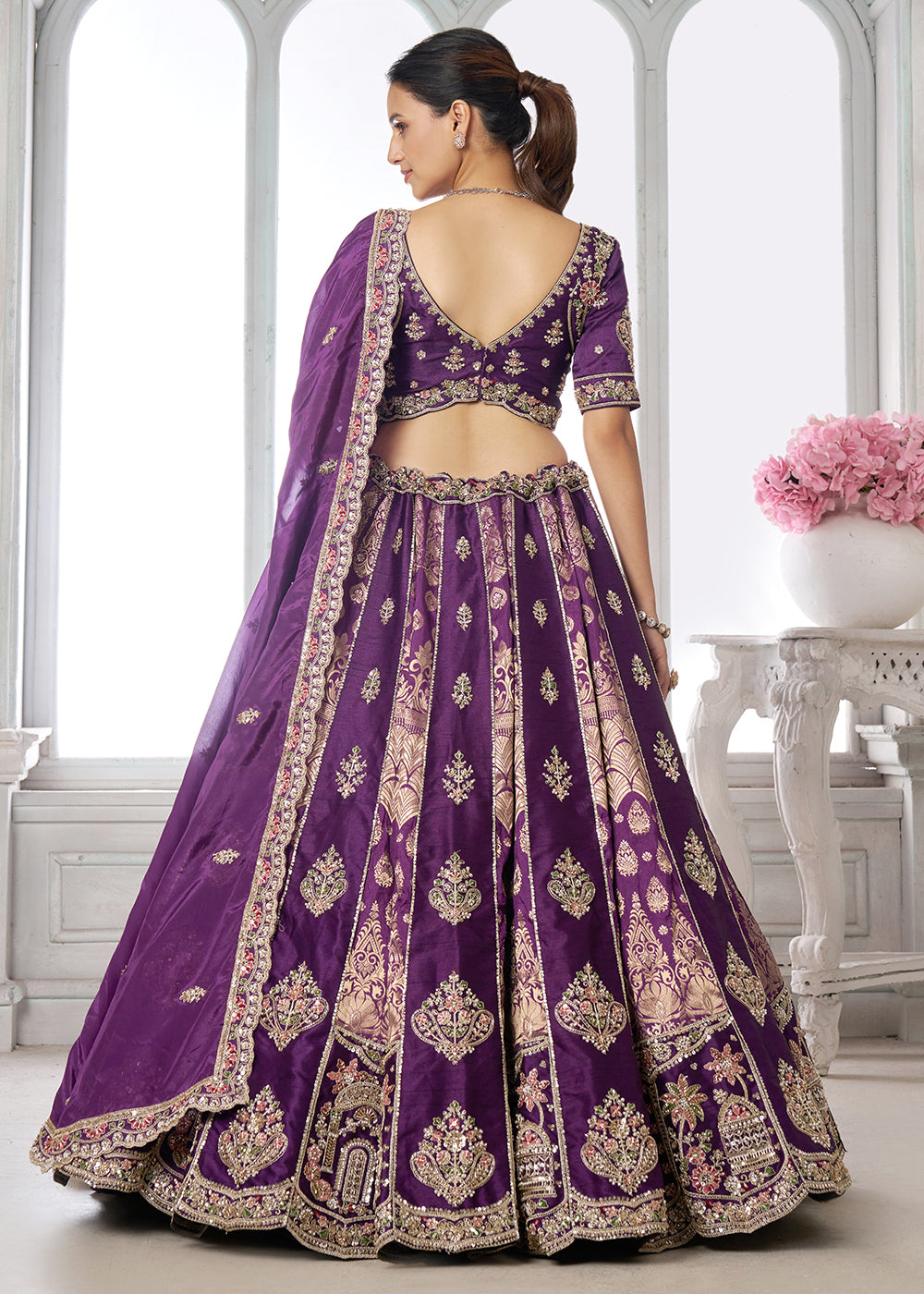 Buy Now Designer Purple Silk Lehenga with Intricate Embroidered Detailing Online in US, UK, Canada, France, Italy, Greece, Sweden, UAE &amp; Worldwide at Empress.