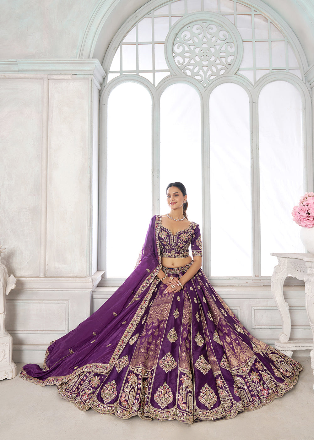 Buy Now Designer Purple Silk Lehenga with Intricate Embroidered Detailing Online in US, UK, Canada, France, Italy, Greece, Sweden, UAE &amp; Worldwide at Empress.