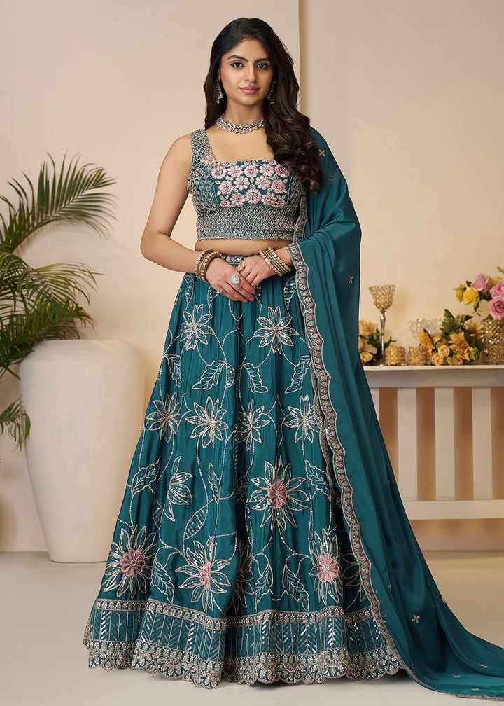 Buy Now Bridesmaids Style Blue Sequins Embroidered Lehenga Choli Online in USA, UK, Canada, France, Italy, Germany, Austria, UAE & Worldwide at Empress Clothing.
