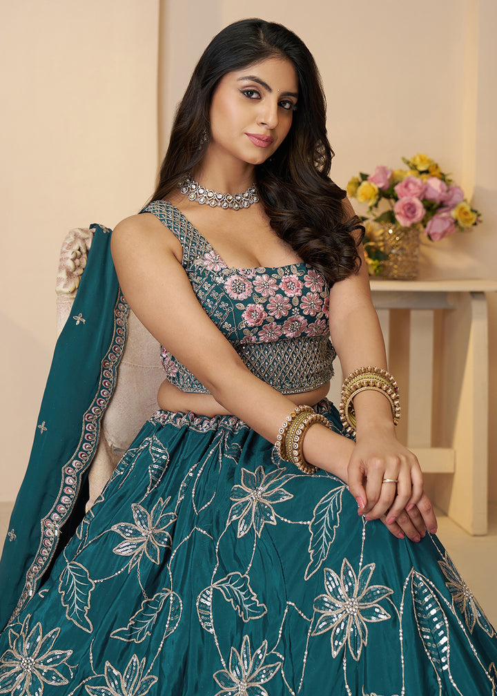 Buy Now Bridesmaids Style Blue Sequins Embroidered Lehenga Choli Online in USA, UK, Canada, France, Italy, Germany, Austria, UAE & Worldwide at Empress Clothing.