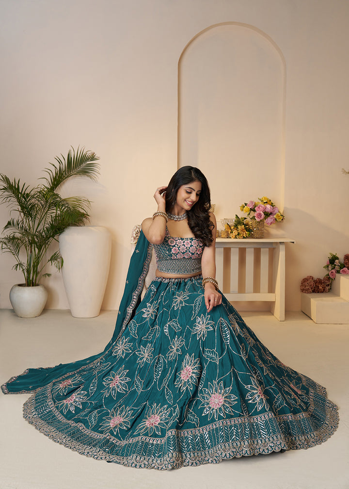 Buy Now Bridesmaids Style Blue Sequins Embroidered Lehenga Choli Online in USA, UK, Canada, France, Italy, Germany, Austria, UAE & Worldwide at Empress Clothing.