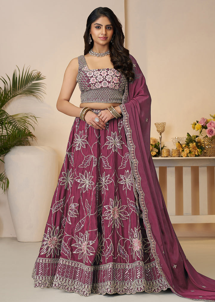 Buy Now Bridesmaids Style Maroon Sequins Embroidered Lehenga Choli Online in USA, UK, Canada, France, Italy, Germany, Austria, UAE & Worldwide at Empress.