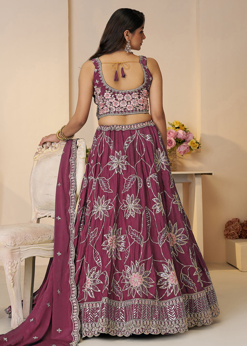 Buy Now Bridesmaids Style Maroon Sequins Embroidered Lehenga Choli Online in USA, UK, Canada, France, Italy, Germany, Austria, UAE & Worldwide at Empress.