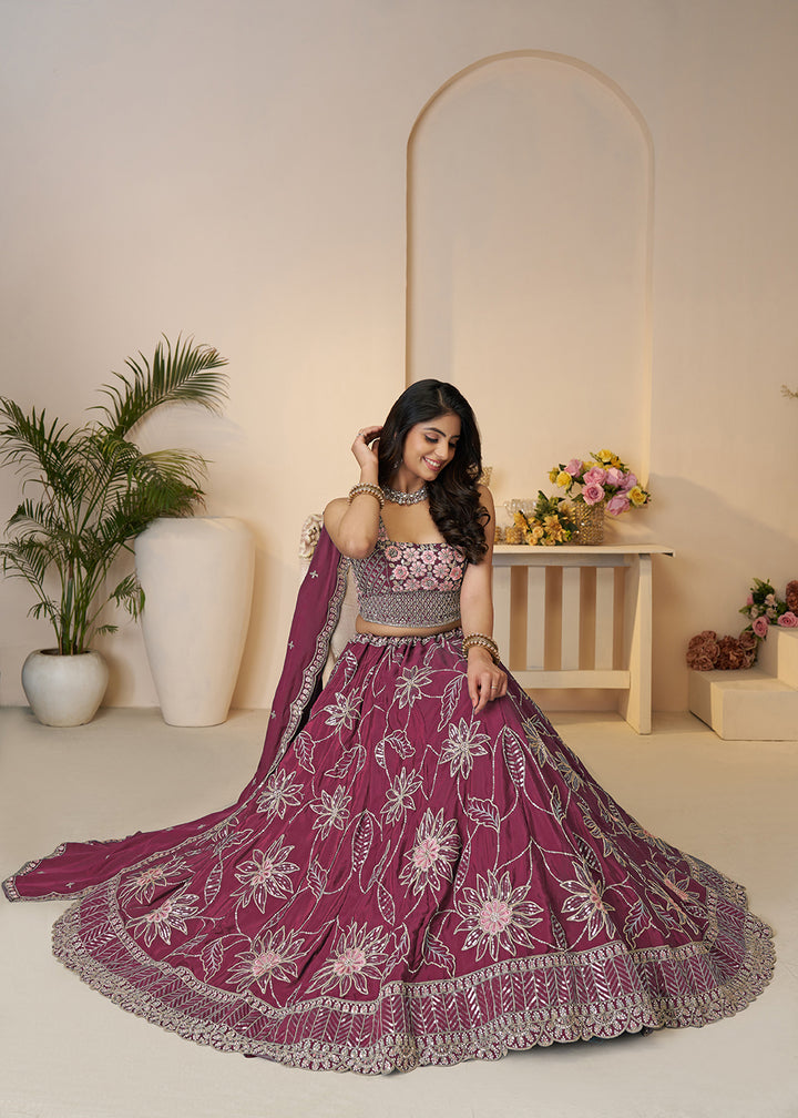 Buy Now Bridesmaids Style Maroon Sequins Embroidered Lehenga Choli Online in USA, UK, Canada, France, Italy, Germany, Austria, UAE & Worldwide at Empress.