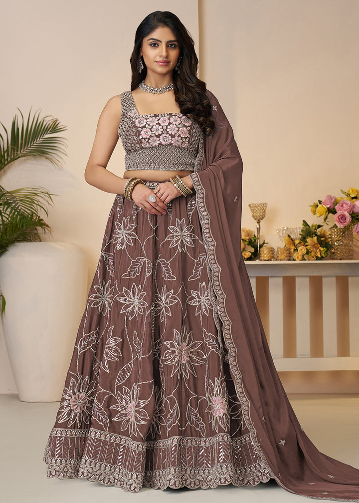 Buy Now Bridesmaids Style Mauve Sequins Embroidered Lehenga Choli Online in USA, UK, Canada, France, Italy, Germany, Austria, UAE & Worldwide at Empress.