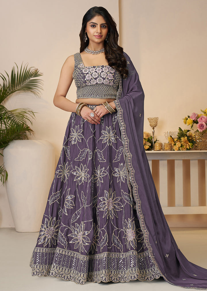 Buy Now Bridesmaids Style Purple Sequins Embroidered Lehenga Choli Online in USA, UK, Canada, France, Italy, Germany, Austria, UAE & Worldwide at Empress.