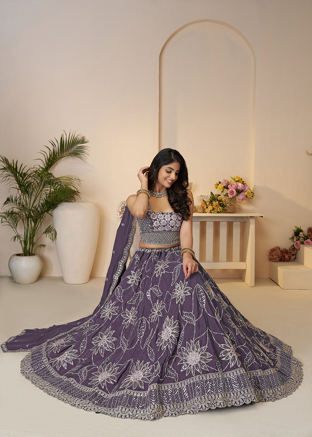 Buy Now Bridesmaids Style Purple Sequins Embroidered Lehenga Choli Online in USA, UK, Canada, France, Italy, Germany, Austria, UAE & Worldwide at Empress.