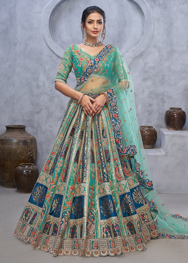 Buy Now Graceful Green Hand Embroidered Bridal Lehenga Choli Online in USA, UK, France, & Worldwide at Empress Clothing.