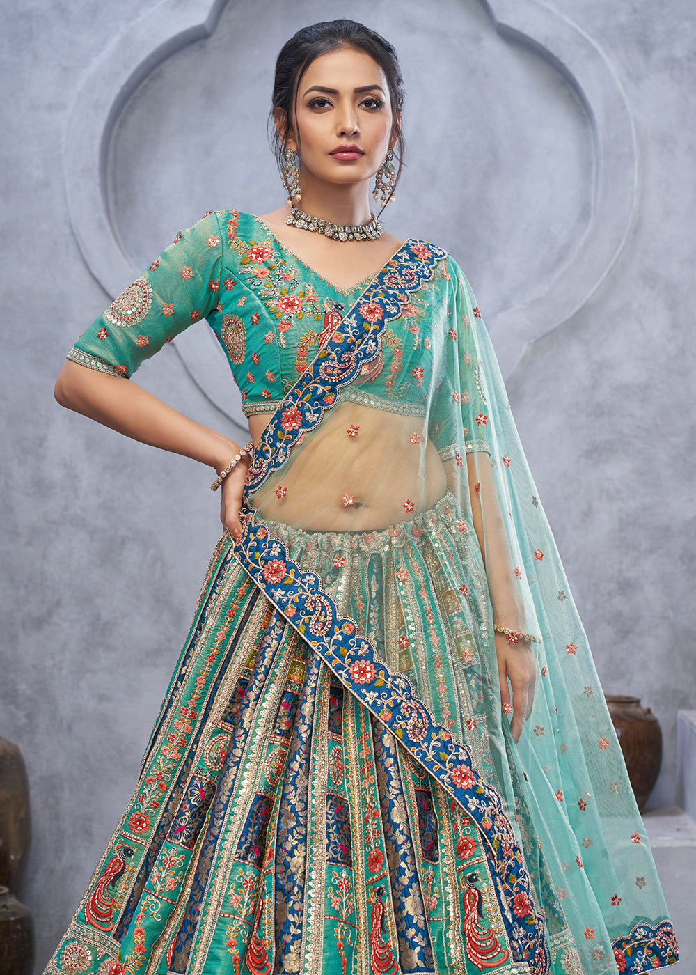 Buy Now Graceful Green Hand Embroidered Bridal Lehenga Choli Online in USA, UK, France, & Worldwide at Empress Clothing.